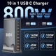 Блок живлення USB-C зарядний пристрій USB Хаб GaN 800W (800Вт) Швидка Зарядка для ноутбука та телефону PD 140W - зображення 3