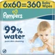 Упаковка детских влажных салфеток Pampers 99% Water 60 шт х 6 пачек (360 шт) (8006530116596) - изображение 1