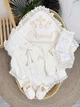 Крестильный набор для мальчика Family Tradition велюровая махра плюш велюр с вышивкой и кружевом айвори Золотой ангел - изображение 1