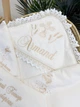 Утепленная крыжма для мальчика Family Tradition велюровая махра плюш с вышивкой и кружевом 100х100 см айвори Сияние Таинства Крещения - изображение 4