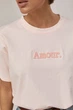Вільна однотонна футболка з вишитим написом Amour - пудра цвет, ONE SIZE - изображение 4