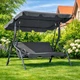 Усиленные садовые качели Relax Grey трёхместные с навесом, стальная рама с порошковым покрытием, нагрузка до 250 кг, водонепроницаемый полиэстер, регулируемый тент, размеры 170×180×100 см - изображение 1
