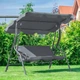 Усиленные садовые качели Relax Grey трёхместные с навесом, стальная рама с порошковым покрытием, нагрузка до 250 кг, водонепроницаемый полиэстер, регулируемый тент, размеры 170×180×100 см - изображение 11
