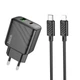 Мережевий зарядний пристрій Hoco CS23A 1 USB/1USB-C PD/QC 30W+Type-C to Lightning Чорний - зображення 1