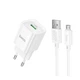 Мережевий зарядний пристрій Hoco C145A 1 USB QC 18 W + USB to Micro Білий - зображення 1