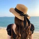 Женская летняя шляпа-канотье, украшенная черной тесьмой Темный бежевый - изображение 1