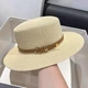 Женская летняя шляпа-канотье, украшенная ремешком из экокожи Светлый бежевый - изображение 1