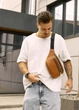 Большая мужская кожаная сумка на пояс бананка Sambag Tirso Max рыжая 38×17×6 см (81341121m) - изображение 2