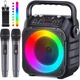 Караоке-машина K9-M с двумя беспроводными микрофонами и LED-подсветкой черная 29х17,7 см - изображение 1