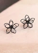 Сережки гвоздики жіночі квіточки подвійні Fashion Jewelry Темно-сірі 18907 - зображення 1