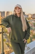 Теплый женский спортивный костюм на флисе оверсайз качественный зимний трехнить пенье утепленный с капюшоном хаки 52/54 - изображение 2