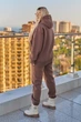 Теплый женский спортивный костюм на флисе оверсайз качественный зимний трехнить пенье утепленный с капюшоном шоколад 56/58 - изображение 5