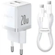 Зарядний пристрій Baseus 1xUSB-C 20W + 1xUSB white + cable USB-C to USB-C 60W 1.0m (P10111608213-01) - зображення 1