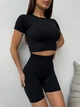 Спортивный женский костюм Hot с двойным пуш-ап и эффектом моделирования фигуры (кроп-топ футболка + удлиненные шорты) XS-S Черный (MS01_5020_5019S) - изображение 1