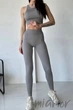 Леггинсы бесшовные в рубчик с пуш-ап эффектом GIULIA Leggings RIB Push Up ULTIMATE GREY L/XL Светло-серые - изображение 1