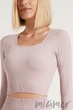 Tоп-лонгслив в рубчик с длинным рукавом Giulia CROP TOP RIB BURNISHED LILAC One Size Розовая пудра - изображение 2