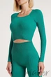 Tоп-лонгслив в рубчик с длинным рукавом Giulia CROP TOP RIB EMERALD One Size Бирюзовый - изображение 1