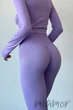 Леггинсы в рубчик с пуш-апом эффектом INSECRET Leggings RIBBED Push-Up PURPLE ROSE S/M Фиолетовые - изображение 3