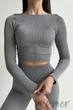 Кроп-топ в рубчик с длинными рукавами INSECRET CROP TOP RIBBED CHISELED STONE S/M Світло-сірий - изображение 1