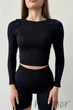Кроп-топ в рубчик с длинными рукавами INSECRET CROP TOP RIBBED BLACK S/M Черный - изображение 1