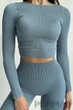 Кроп-топ в рубчик с длинными рукавами INSECRET CROP TOP RIBBED FADED DENIM L/XL Серо-голубой - изображение 1