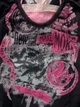 Футболка женская Y2K черно-розовая с принтом и рюшами, облегающая, стиль 2000-е, размер M (40–42) (10824) - изображение 4