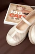 Элегантные балетки PARADIZE SHOES кожаные светло-бежевого цвета с текстильными вставками сеткой на низкой подошве 38 размер (стелька 25,4 см) - изображение 3