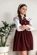 Вельветова сукня для дівчинки бордова з білим комірцем, святкова шкільна, довгий рукав, зріст 098 - изображение 4