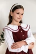 Вельветова сукня для дівчинки бордова з білим комірцем, святкова шкільна, довгий рукав, зріст 098 - изображение 5
