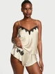 Сатинова піжама Victoria's Secret Satin Rose Lace-Trim Cami & Flutter Short Set L - зображення 1