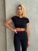 Спортивный женский костюм Hot с имитацией белья для фитнеса и йоги (кроп-топ футболка + леггинсы) c двойным Push Up Однотонный XS-S Черный (JB01_HOTS) - изображение 6