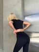 Спортивный женский костюм Hot с имитацией белья для фитнеса и йоги (кроп-топ футболка + леггинсы) c двойным Push Up Однотонный XS-S Черный (JB01_HOTS) - изображение 11