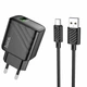 Зарядний пристрій 18W 1USB QC 100-240V USB Type-C чорний Hoco CS21A з кабелем 1м - зображення 1