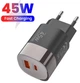 Зарядний пристрій Блок Швидкої зарядки для телефону C171 45W PD USB Type-C +USB-A QC Fast Charging Швидка Зарядка для Samsung iPhone 15 16 17 Xiaomi Redmi Huawei Black - зображення 2