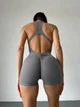 Женский спортивный комбинезон для фитнеса на молнии шортиками, Shadow Fit, (серый), S - изображение 7