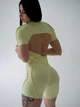 Женский спортивный комбинезон для фитнеса на молнии со спинкой и швами, Sculpt Line, (лимонный), L - изображение 2
