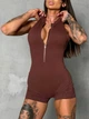 Женский спортивный комбинезон для фитнеса на молнии шортиками, Shadow Fit, (шоколад), S - изображение 1