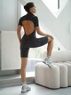 Женский спортивный комбинезон для фитнеса на молнии со спинкой и швами, Sculpt Line, (серый), S - изображение 4