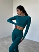 Спортивный костюм для фитнеса женский, комплект - рашгард и лосины с пуш-ап, Classic, (изумрудный), M - изображение 5