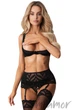 Комплект білизни еротичний відкритий з поясом Obsessive Lecille set L/XL Чорний - зображення 1