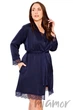 Халат сатиновый большого размера Mona Satin Robe Lace Navy 5XL Темно-синий - изображение 1