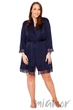 Халат сатиновый большого размера Mona Satin Robe Lace Navy 5XL Темно-синий - изображение 4