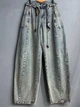 Джинсы женские Ijjass 6059 baggy супер широкие оверсайз с поясом винтажные 33 голубые - изображение 7