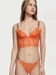 Комплект Victoria’s Secret Very Sexy Sunset Orange Hibiscus Hibiscus Shine Strap Corset Bra Top+Thong Panty,Помаранчевий 38D+XL - зображення 2