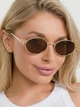 Очки солнцезащитные овальные Miu Miu Logo золотистые с коричневыми линзами - изображение 1