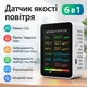 Монітор якості повітря для приміщень 6-в-1, детектор чадного газу, вуглекислого, датчик забрудненості повітря (PM10, PM2.5) та інші, кольоровий дисплей, вбудований акумулятор, USB-C, Білий - изображение 1
