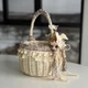 Пасхальная корзина 21х21х27см hand-made MIS LT бежевая с бежевым декором и птичкой средняя - изображение 3