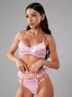 Комплект женского нижнего белья Barbie атласный набор бюстгальтер трусики пояс с оборками и подтяжками розовый S - изображение 1