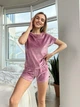 Велюрова жіноча піжама футболка і шорти, фуксія, M 44-46 - зображення 2