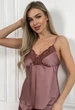 Женская майка пижама с шортами из шелк-сатина, цвет шоколад, размер S 42-44 - изображение 2